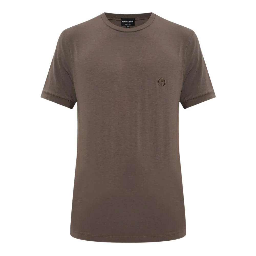 Giorgio Armani , T-Shirts, Male, Brown, Xl, Embroidered-Logo T-Shirt