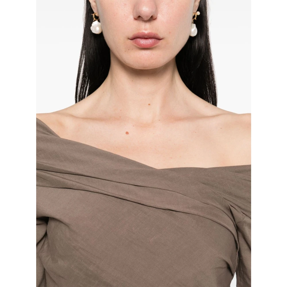 Cortana Bruine Off-Shoulder Gedrapeerde Top Brown Dames