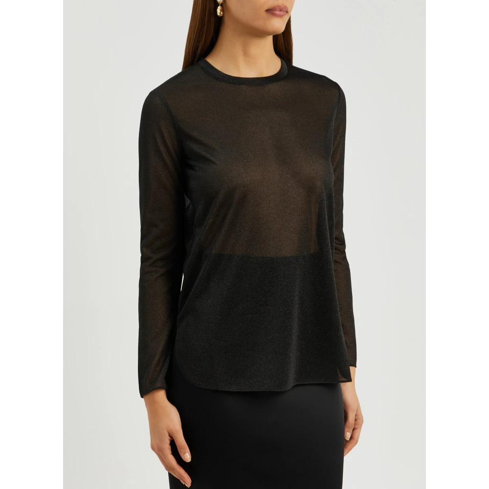 Max Mara Zwarte Doorschijnende Lurex Top met Glans Black Dames