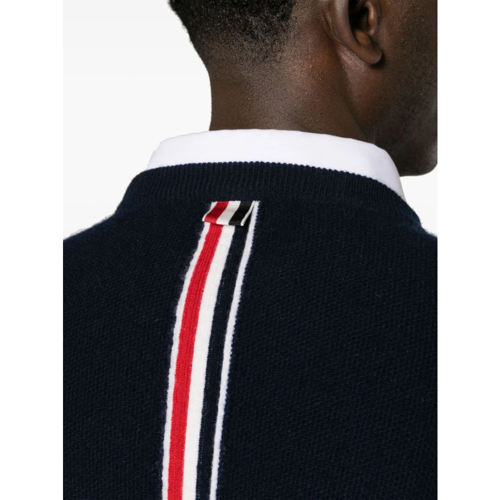 Thom Browne Blauwe Wol Logo Streep Trui Blue Heren