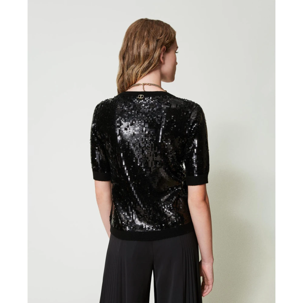 Twinset Zwarte pailletten geborduurde wollen shirt Black Dames