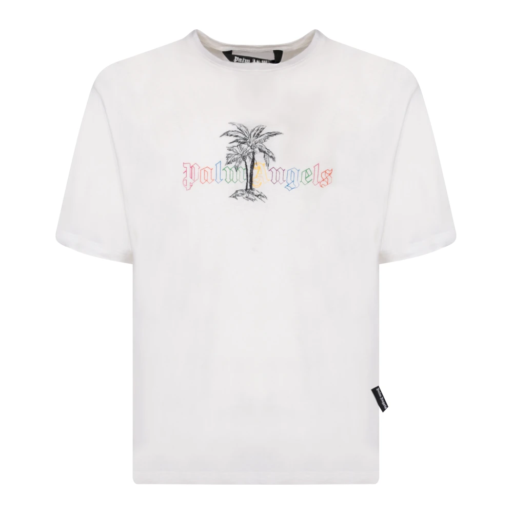 Palm Angels Logo T-shirt met Drop Schouders White Heren