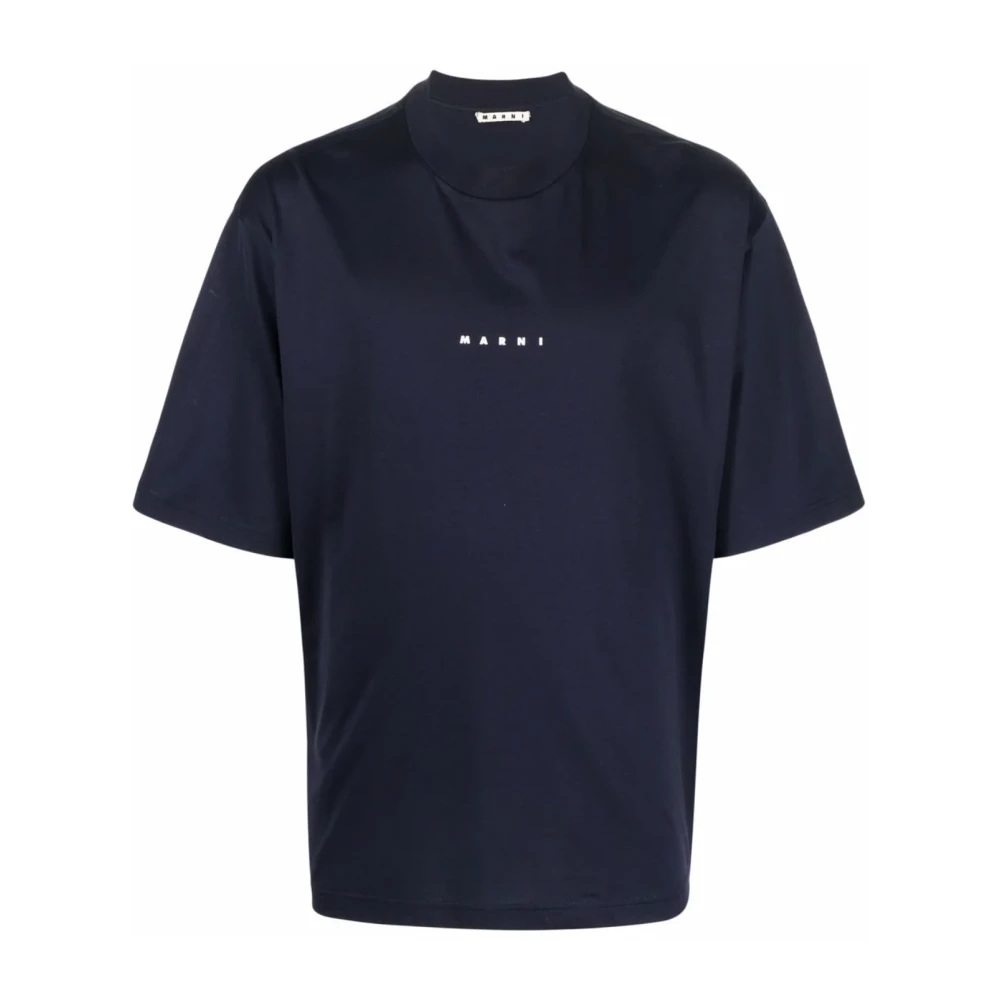 Marni Blauw Zwart Logo T-shirt Blue Heren