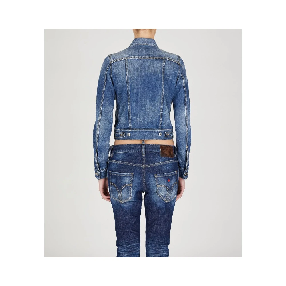 Dsquared2 Denim Stretch Jack met Italiaanse Kraag Blue Dames