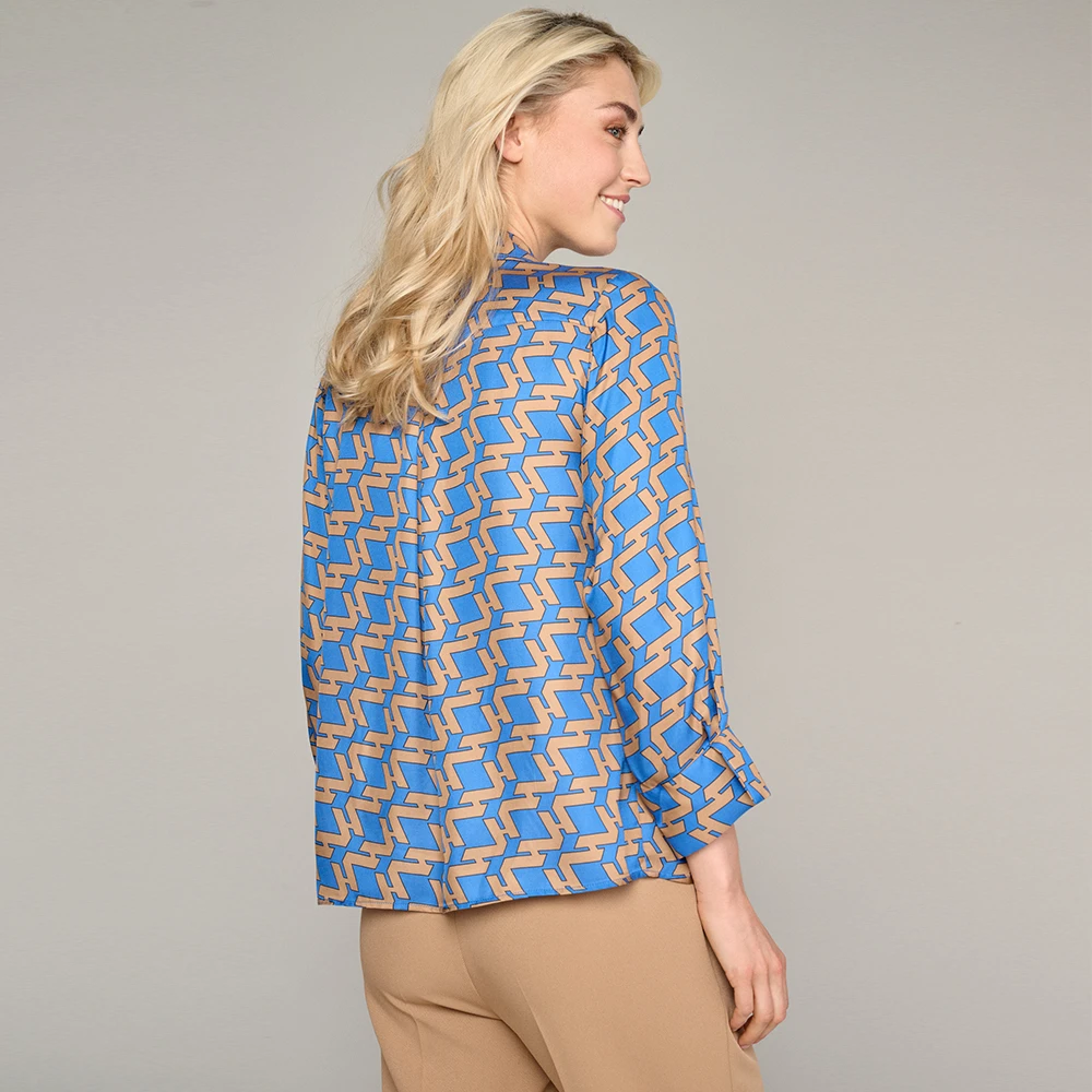 Marie Méro Blauwe Blouse met Grafische Print en V-hals Blue Dames