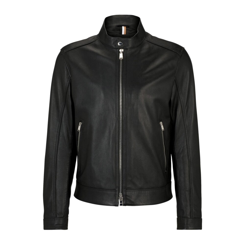 Leather Jacket with Mandarin Collar Hugo Boss Leather Jackets Miinto