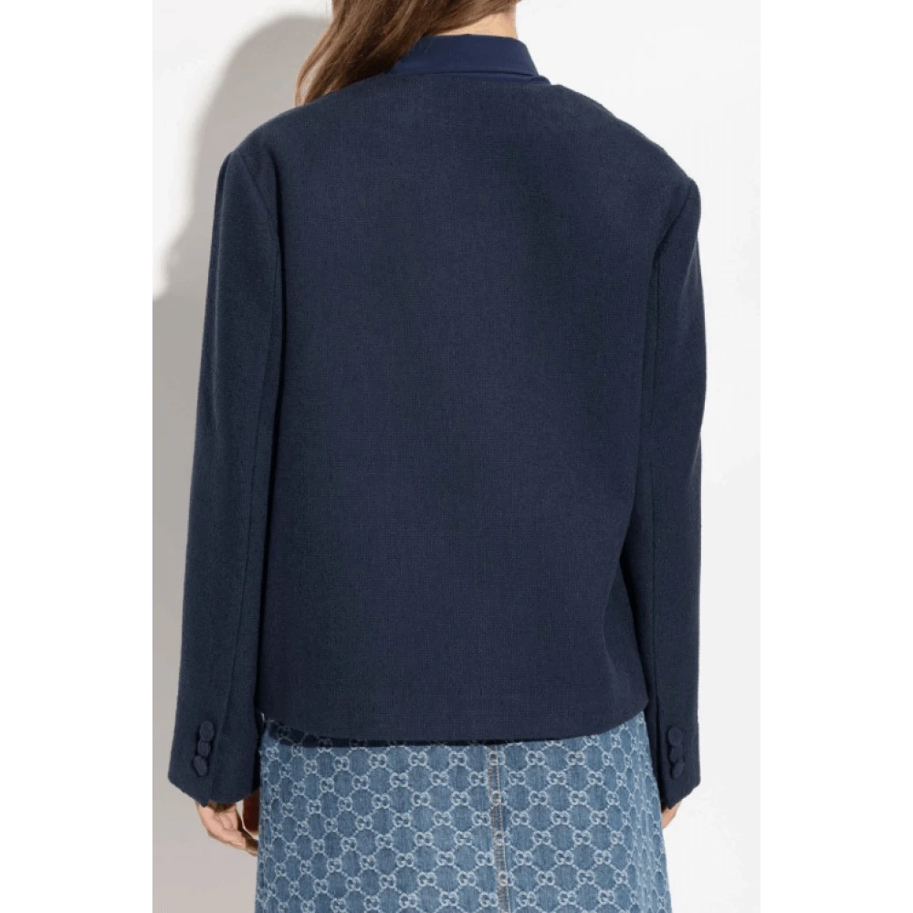 Gucci Marineblauwe Tweed Jas Blue Dames