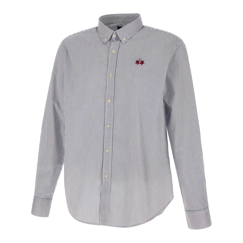 LA MARTINA Blauw Gestreept Katoenen Twill Overhemd Blue Heren