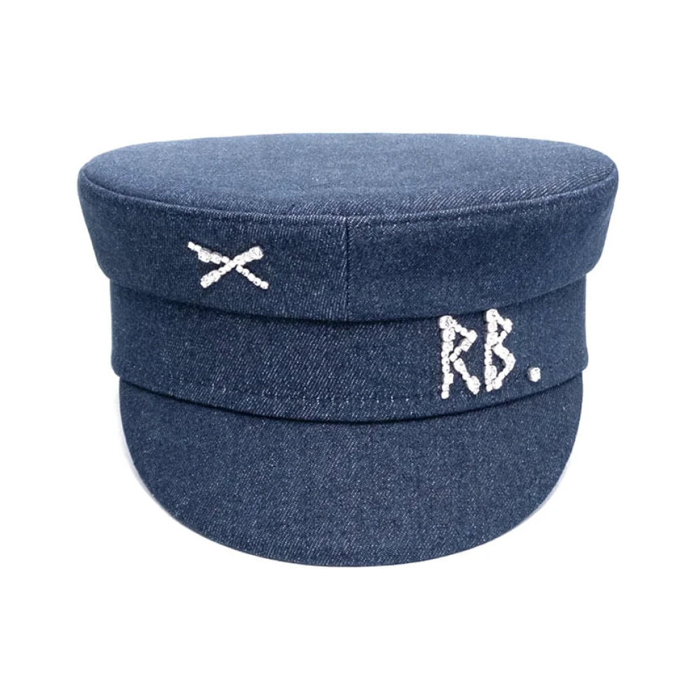 Ruslan Baginskiy Blue Accessories, Unisex, M, Crystal-Embellished Denim Baker Boy Cap