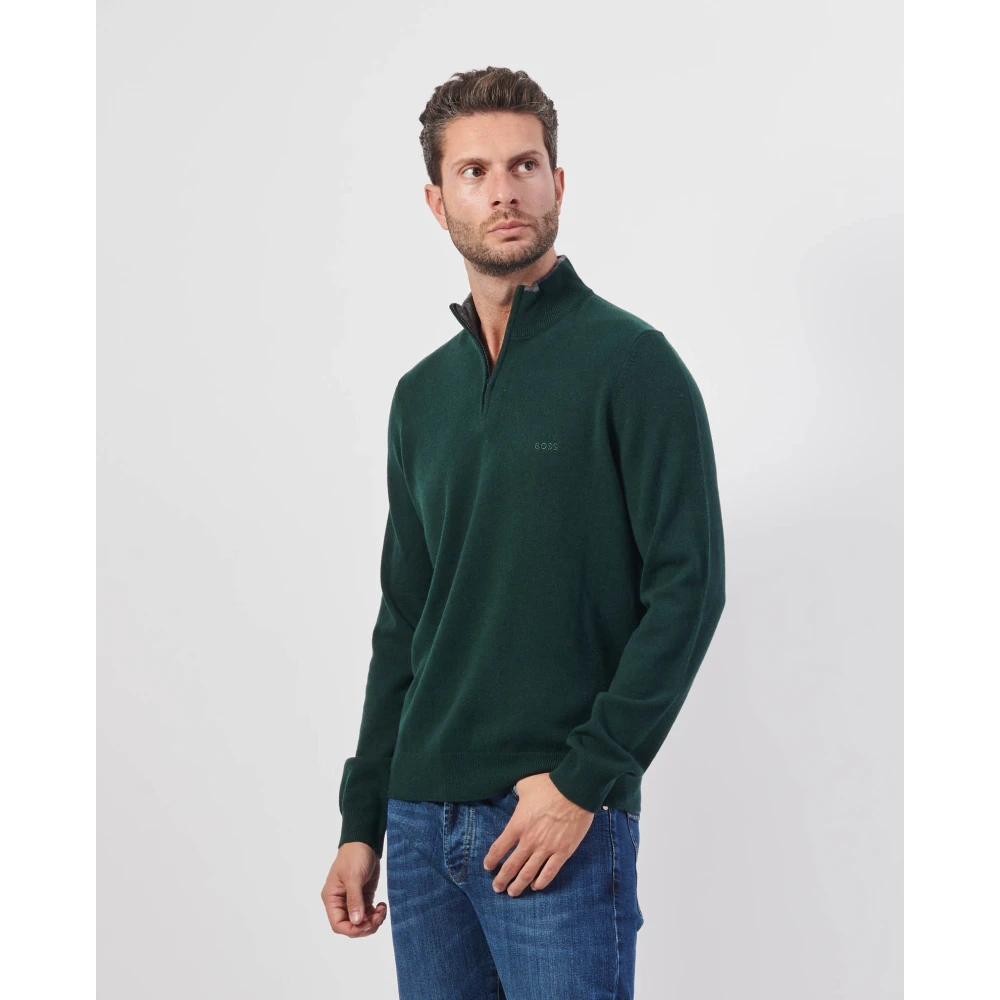 Hugo Boss Groene Wollen Rits Trui Emarlo Green Heren