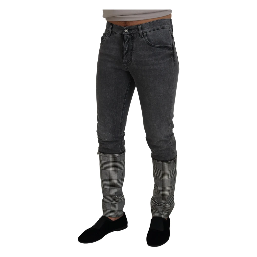 Dolce & Gabbana Elegante grijze geruite denim schat Gray Heren
