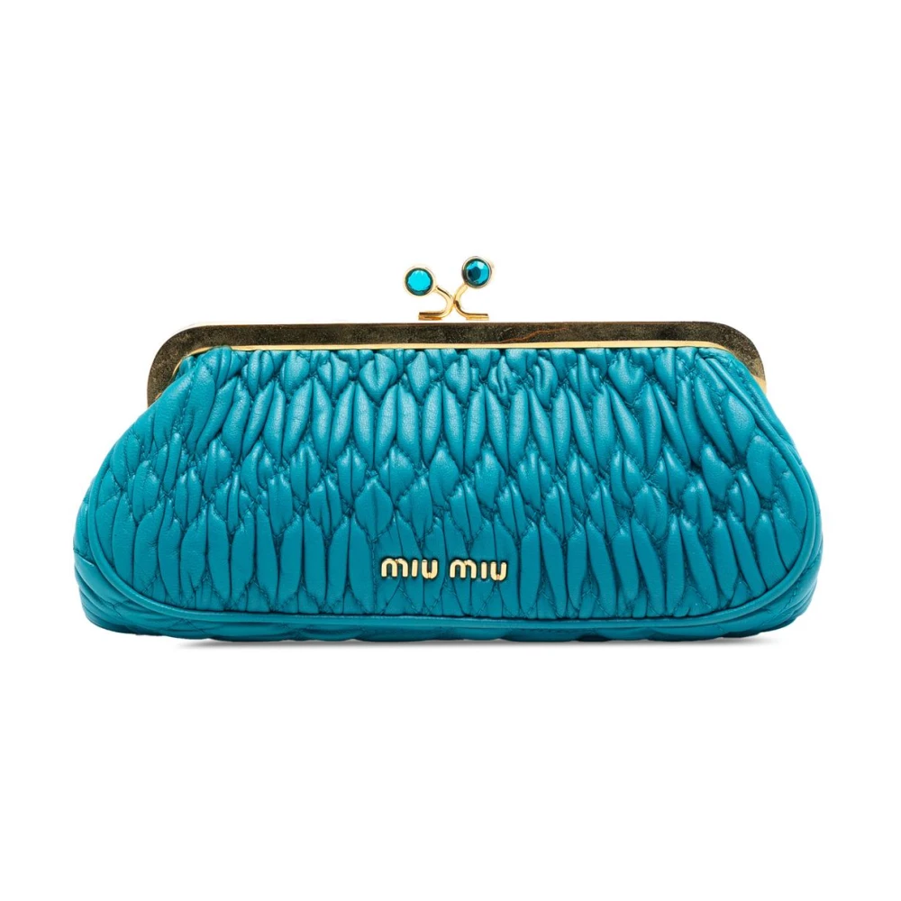 Miu Miu Pre-Owned Women's Blue Pre-Owned Ruched Leather Clutch