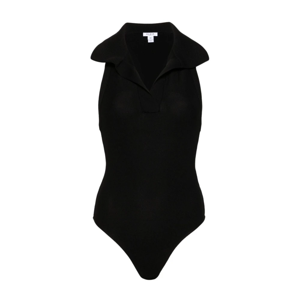 Alaïa Zwarte Mouwloze Polo Bodysuit Black Dames
