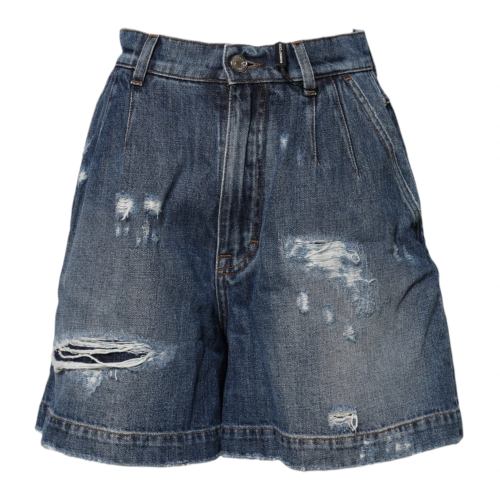 Dolce & Gabbana Women's Blue Denim Shorts, S, Bermuda Tattered Shorts