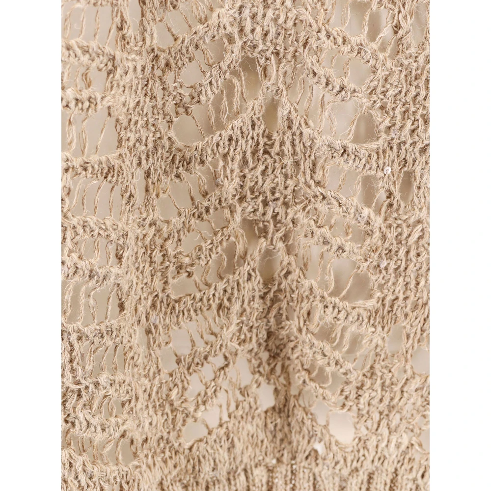 BRUNELLO CUCINELLI Geperforeerde linnenmix trui met pailletten Beige Dames