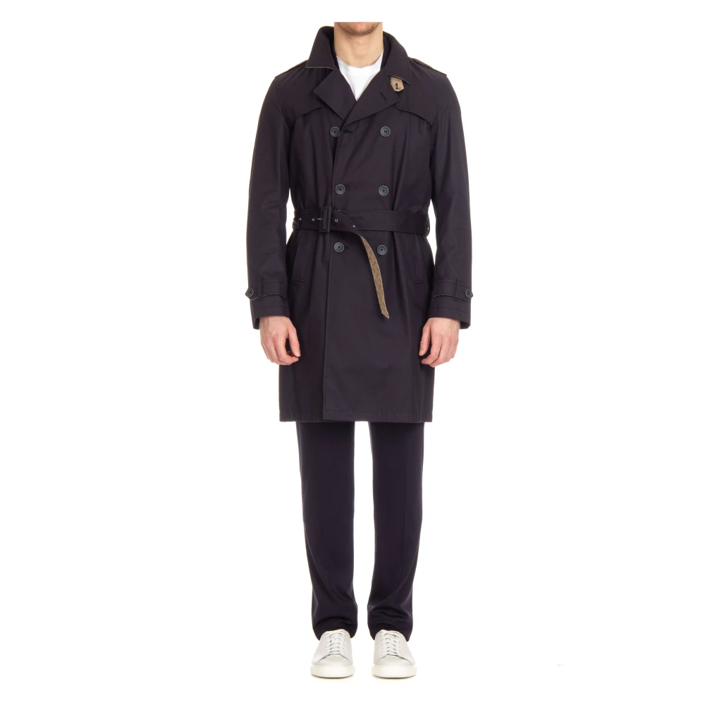 Herno Blauwe katoenen trenchcoat Blue Heren