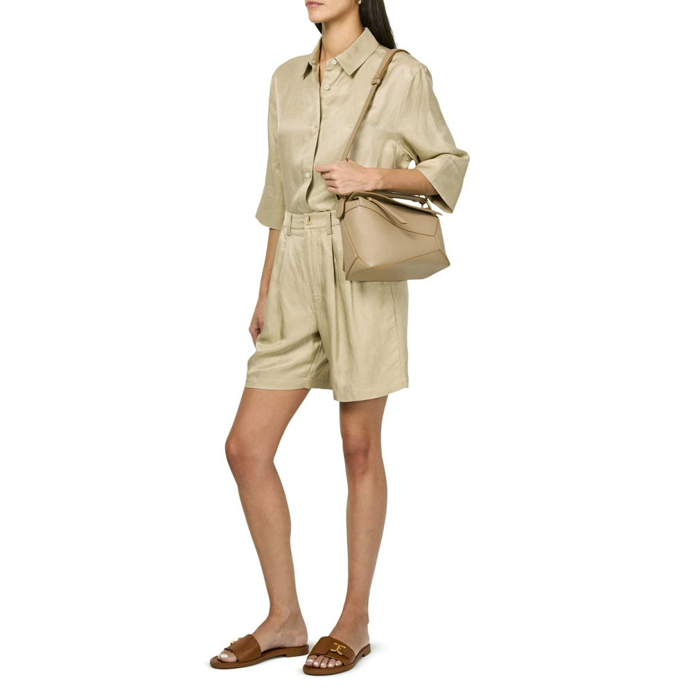 Anine Bing Oversized Linnen Shirt met Korte Mouwen Beige Dames