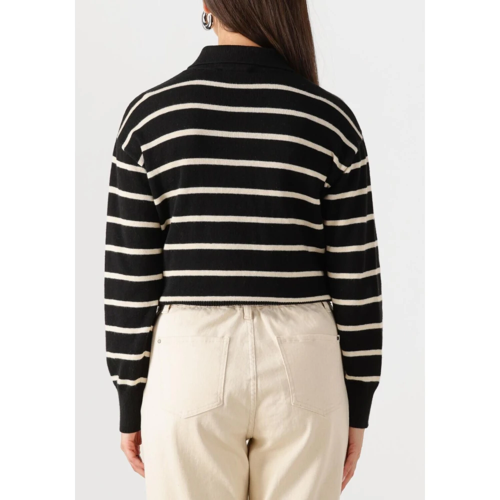 Modström Zwarte Gestreepte Polo Trui Black Dames