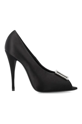 Svarta Satin Crepe Peep Toe Pumps