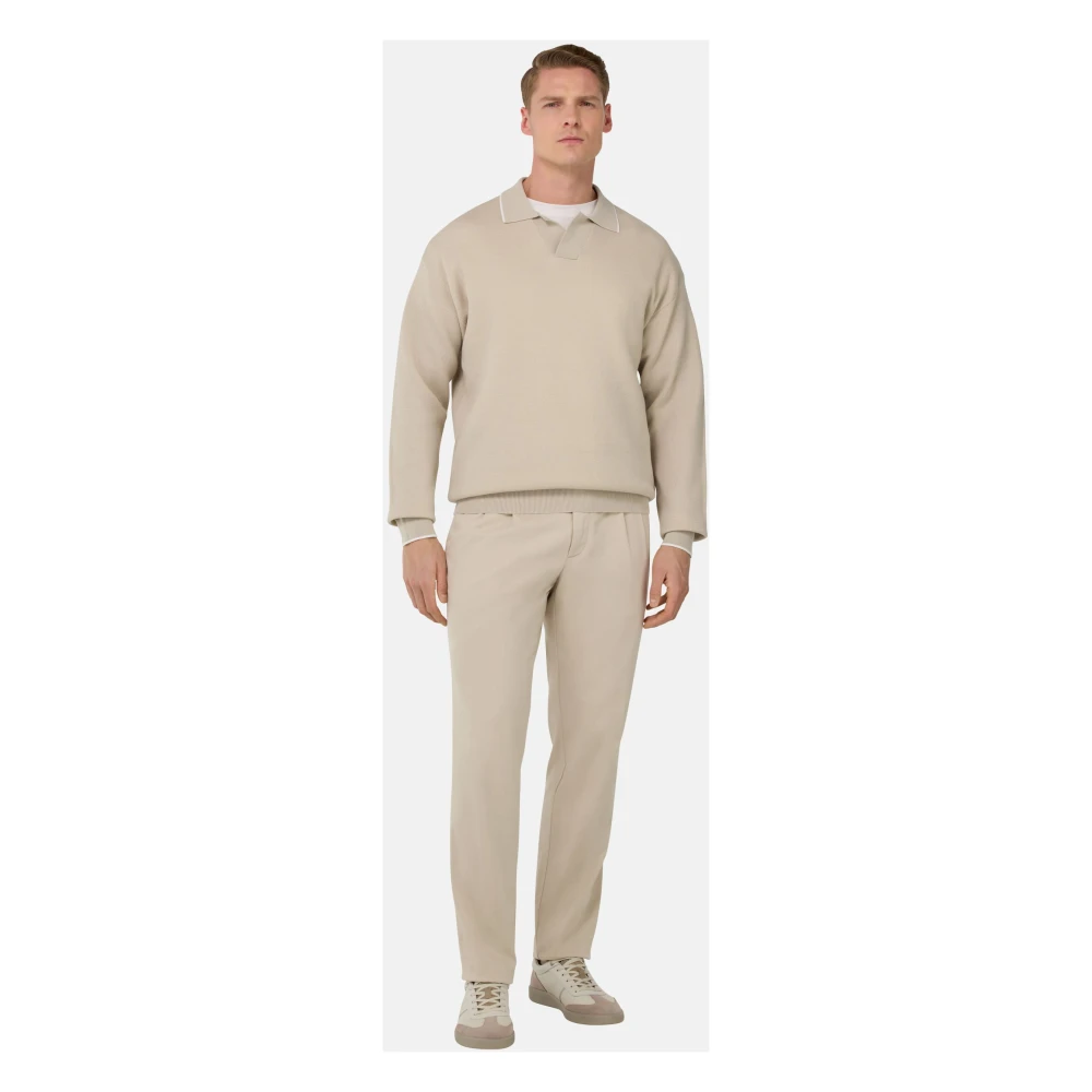 Boggi Milano Open Neck Gebreide Polo Shirt Beige Heren