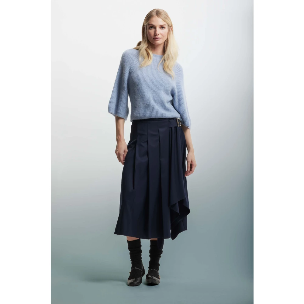Kocca Asymmetrische Geplooide Rok met Riem Blue Dames