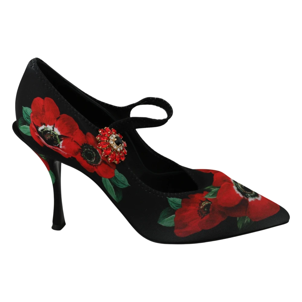 Dolce & Gabbana Women's Red Floral Crystal Mary Janes Pumps