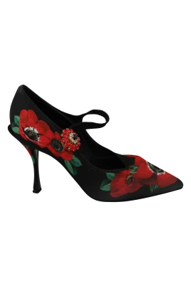 Röd Blomma Kristall Mary Janes Pumps