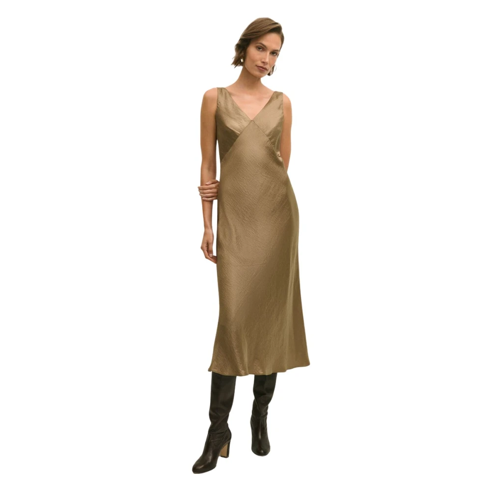 Brooks Brothers Vrouw Geel Kleedjes Dames, Xs, Satijn, Satijnen Slip Dress