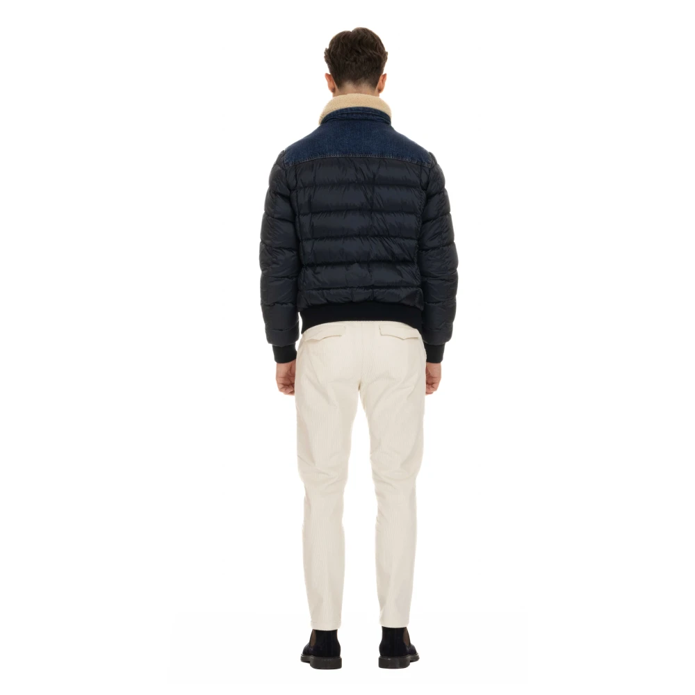 Moorer Blauwe Puffer Bomber met Denim Details Blue Heren