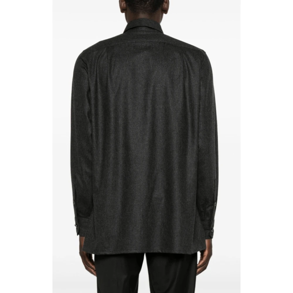 Kiton Houtskoolgrijze Flanellen Overhemd Gray Heren