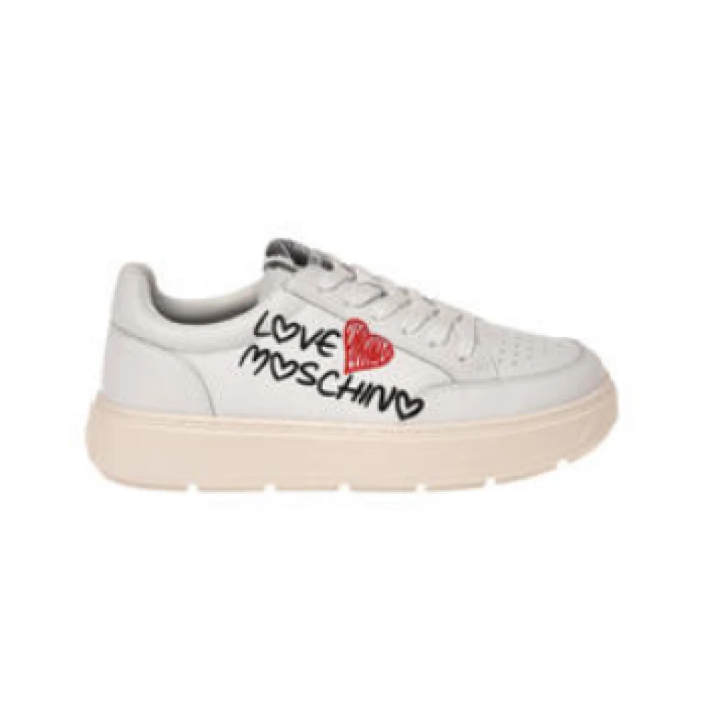 Love Moschino Women's White Graffiti Leather Trainers - Sneakers - 7 Uk - Shoes