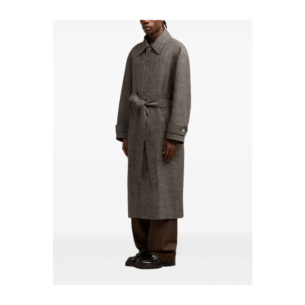 Ami Paris Bruine Gespikkelde Trenchcoat met Zilveren Knopen Gray Heren