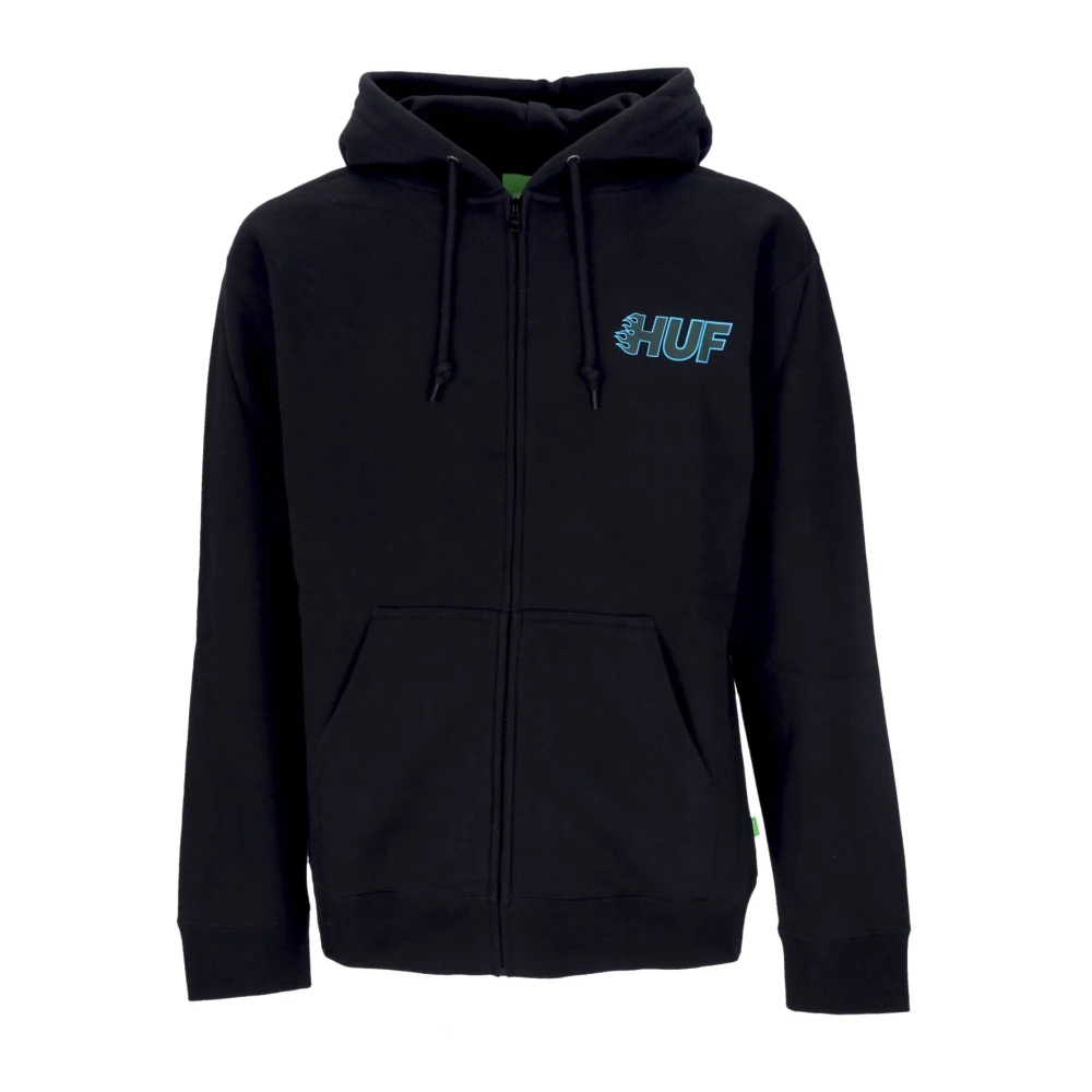 HUF Zwarte hoodie met volledige rits en logo Black Heren