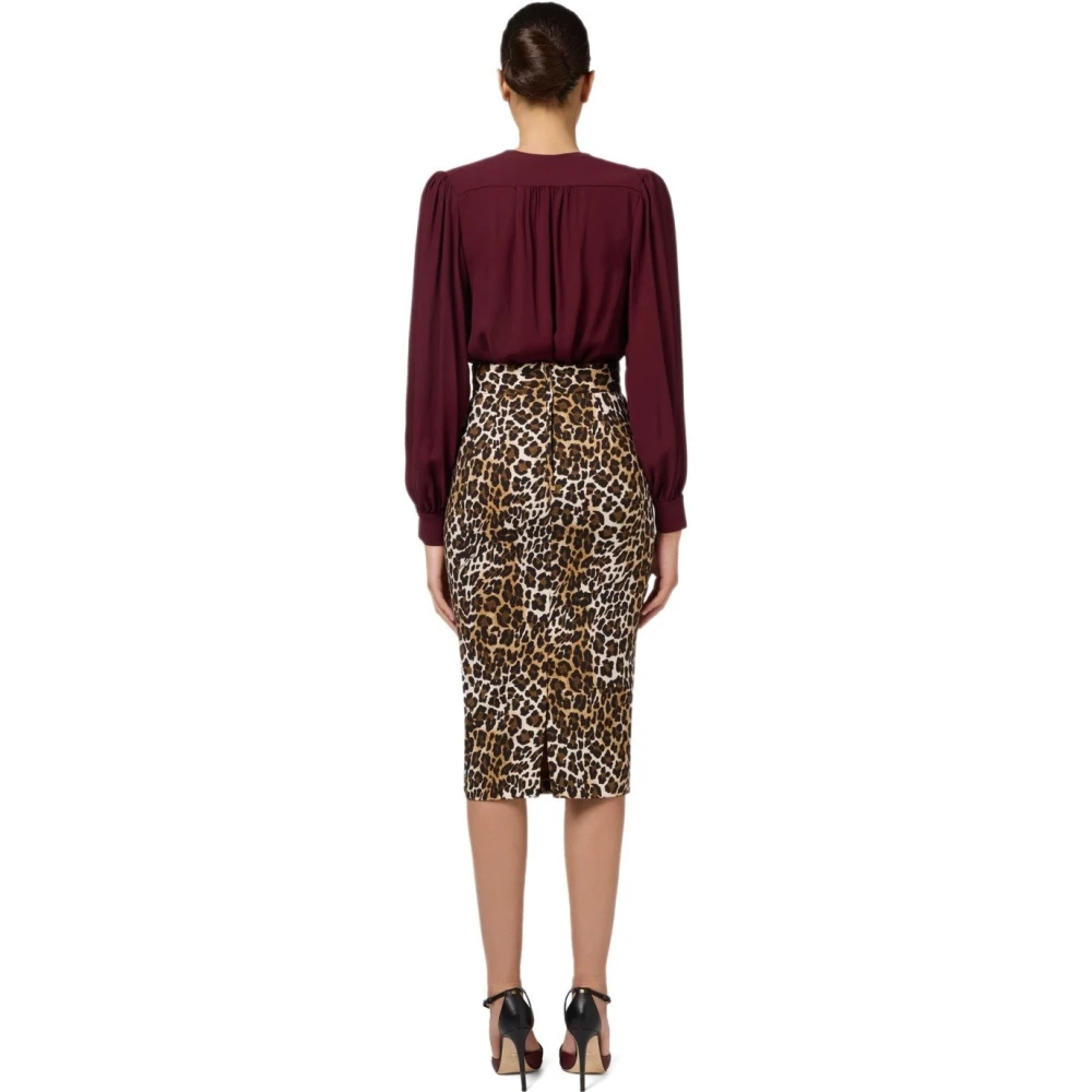 Elisabetta Franchi Animal-Print Midi Rok met Split Brown Dames