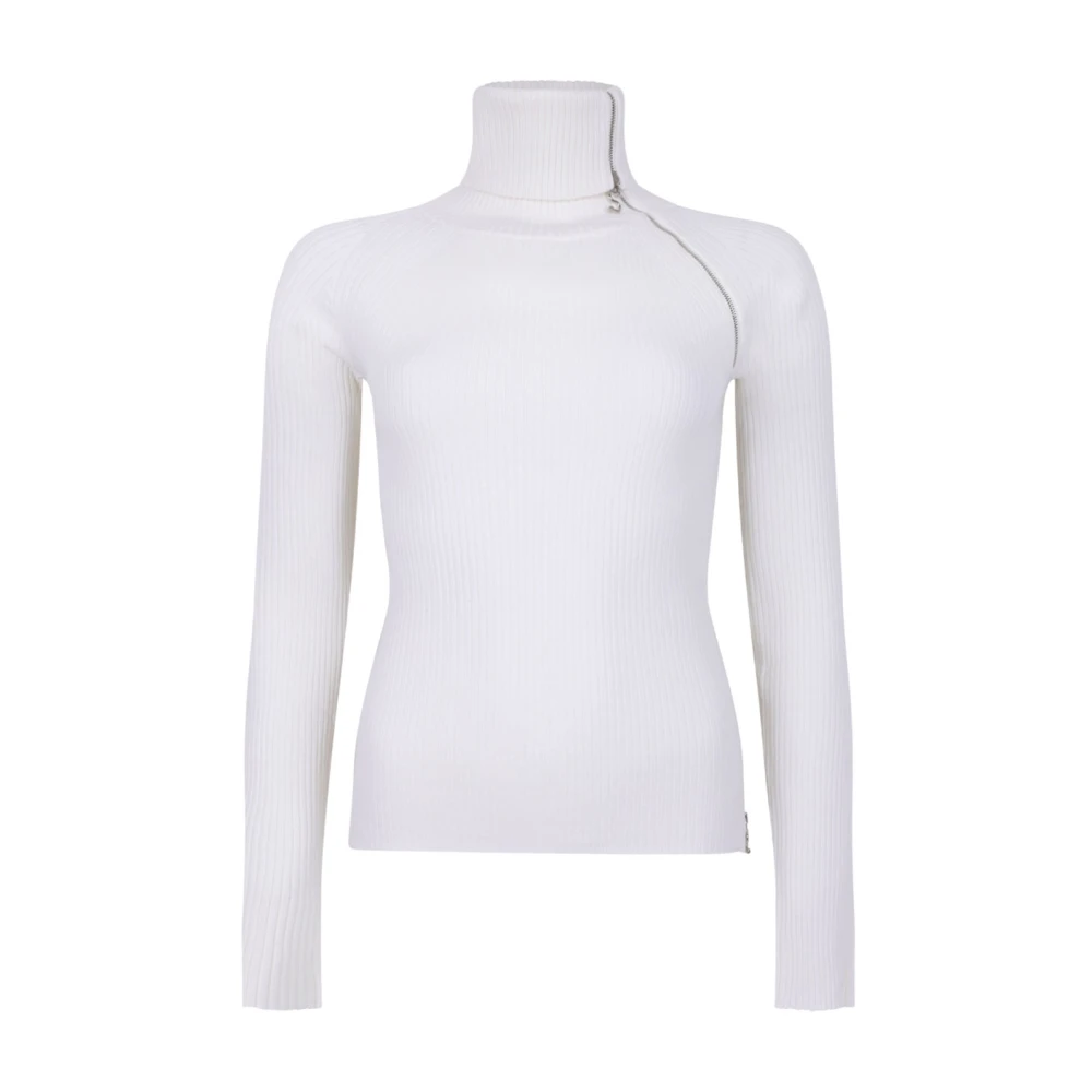 Sportmax Women's White Pinna High-Neck Jumper With Zip - Turtlenecks - L - Knitwear