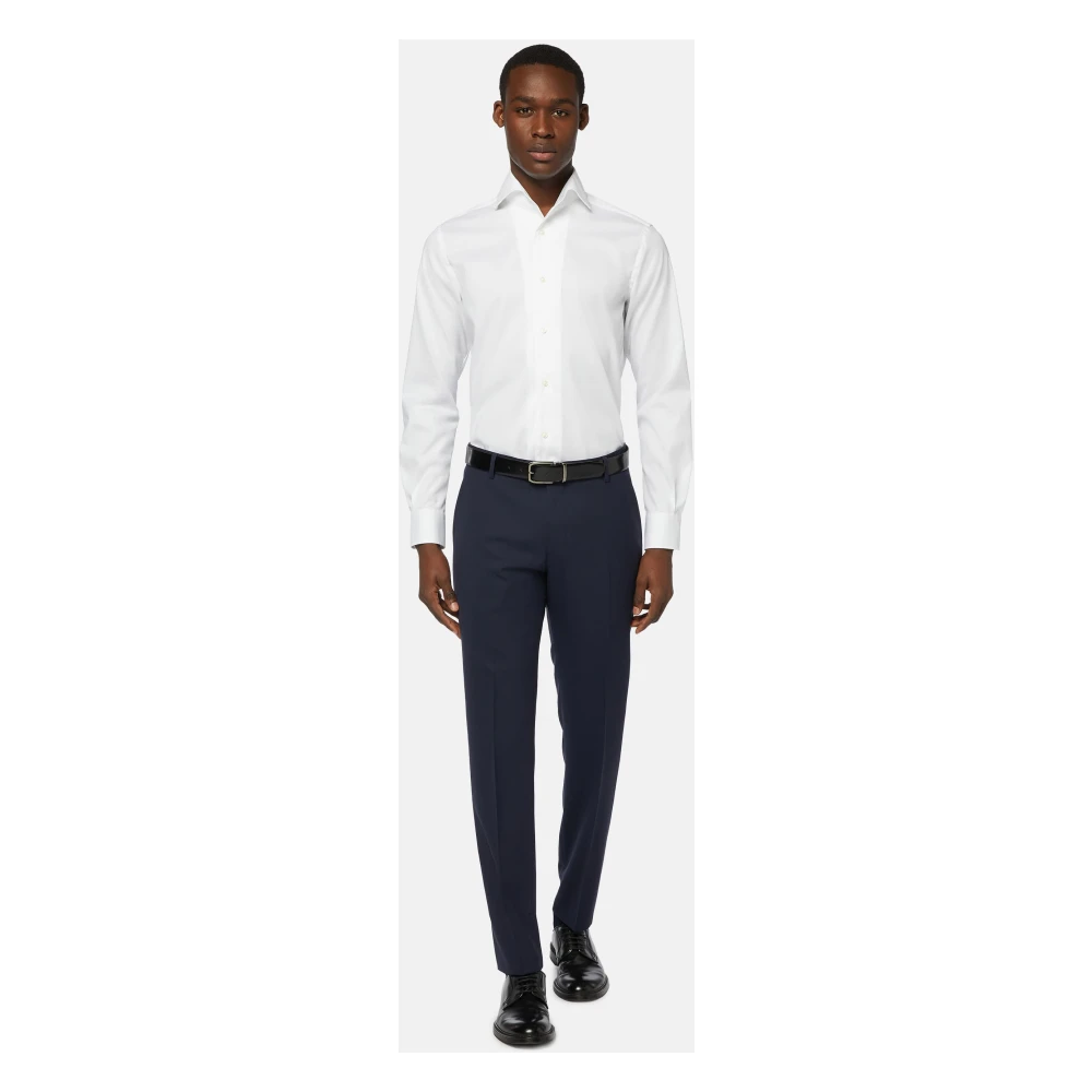 Boggi Milano Regular Fit Wit Overhemd van Pinpoint Katoen White Heren