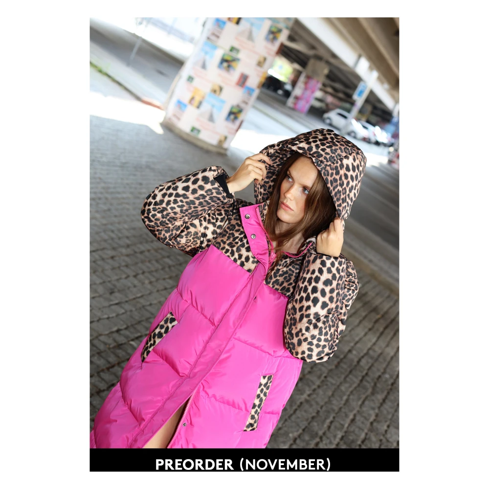 Cras Luipaardprint Pufferjas in Roze Pink Dames