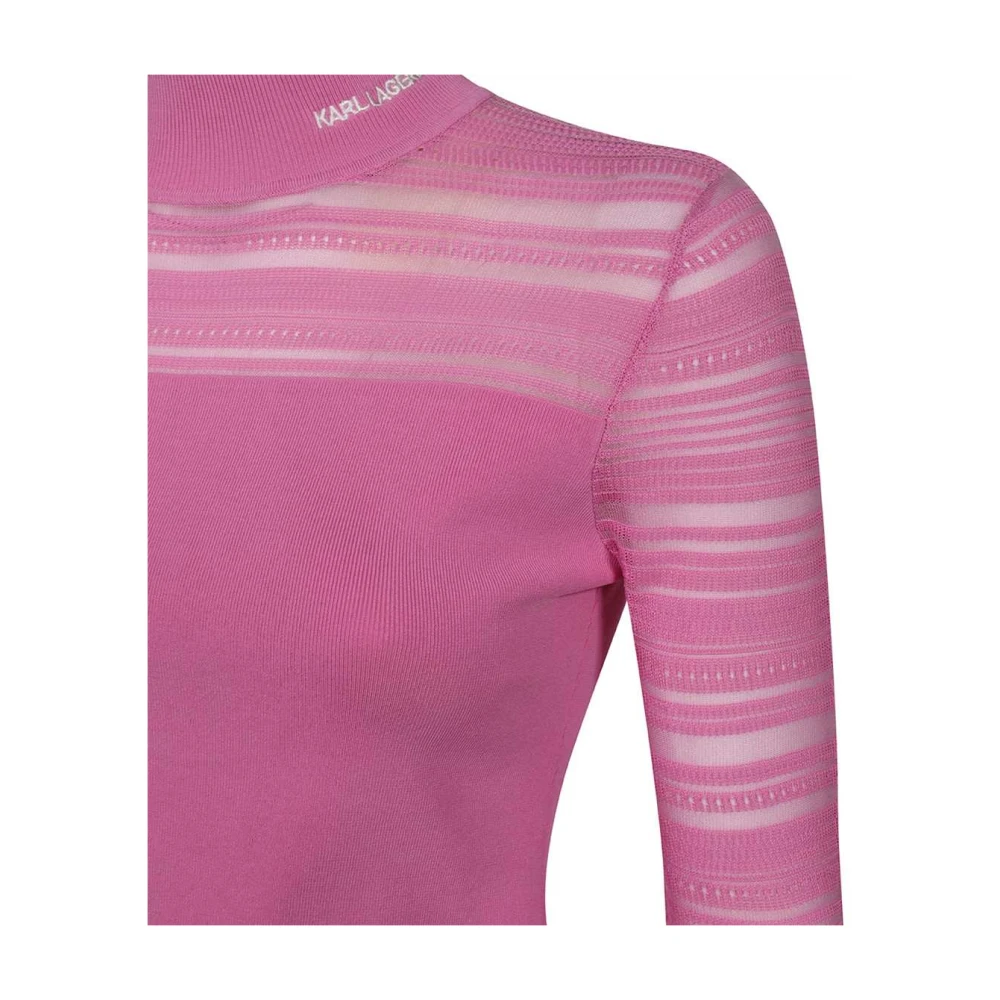 Karl Lagerfeld Turtleneck Sweater met Contrasterende Randen Pink Dames
