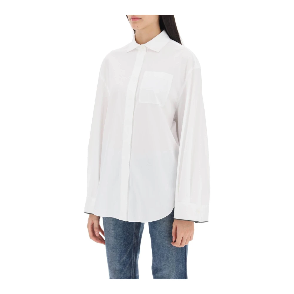 BRUNELLO CUCINELLI Overhemd met wijde mouwen en glanzende manchetdetails White Dames