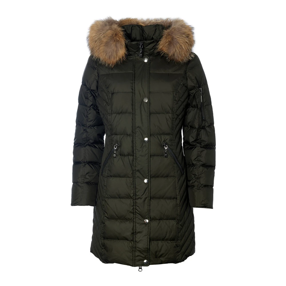 Danwear Luxe donsjack met wasbeer bont Green Dames