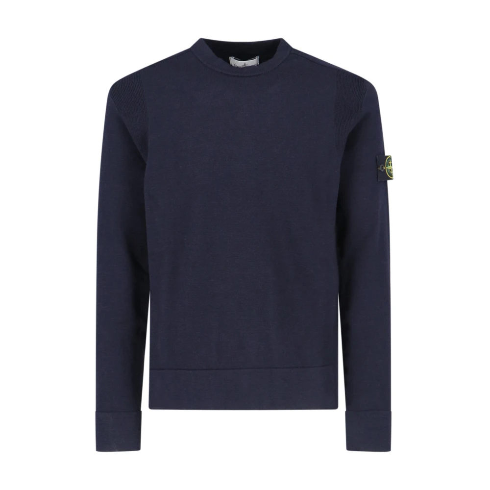 Stone Island Navy Blauw Crew-Neck Wollen Trui Blue Heren