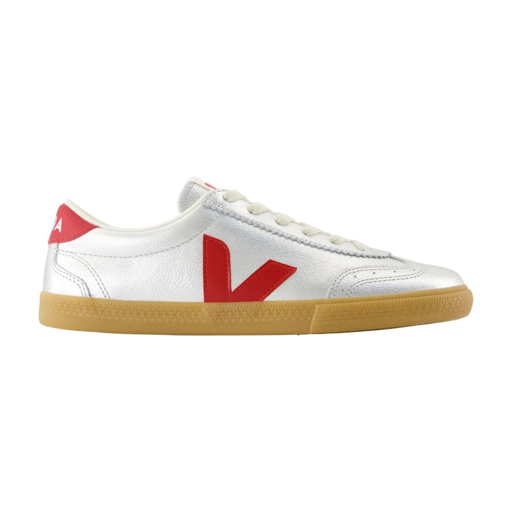 Veja Women's Gray Sneakers, 6 Uk, Silver Leather Volley Trainers