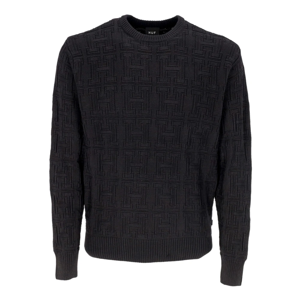 HUF Zwarte Jacquard Crew Sweater Black Heren
