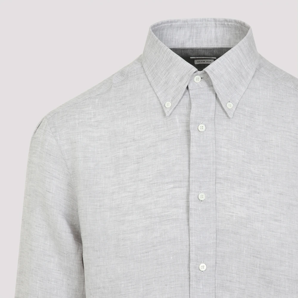 BRUNELLO CUCINELLI Grijze Linnen Overhemd Elegante Stijl Gray Heren