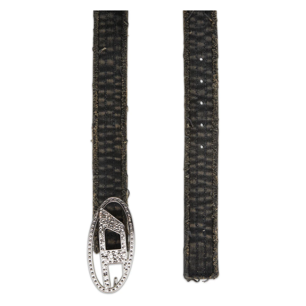 Diesel Canvas and leather belt with crystals Black Dames
