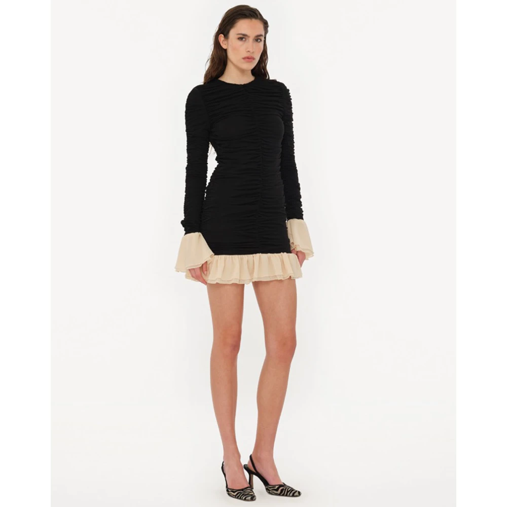 Rotate Birger Christensen Gerimpelde Mini Jurk met Lange Mouwen Black Dames