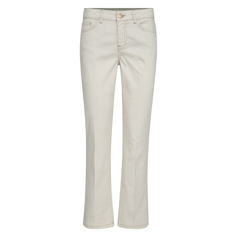 MOS MOSH Gestreepte Pinstripe Broek in Sesam White Dames