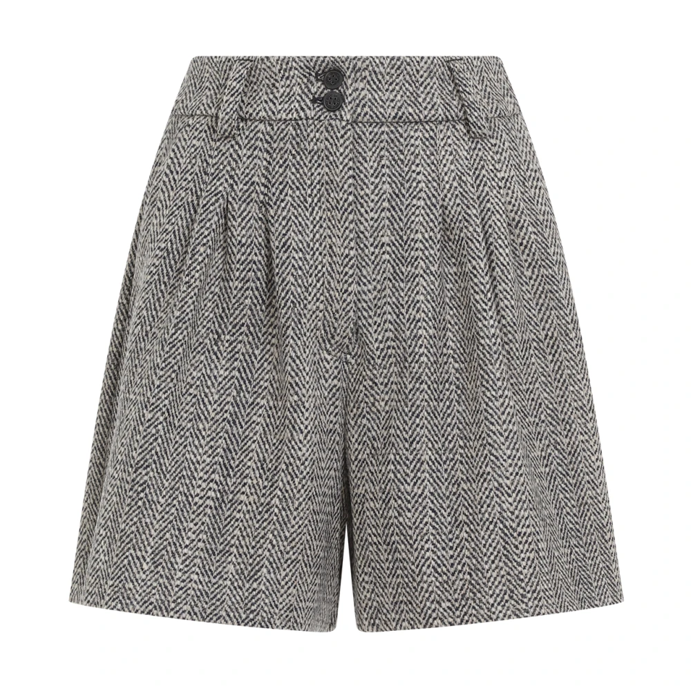 Golden Goose Midnight Herringbone Pleated Short Pants Gray Dames