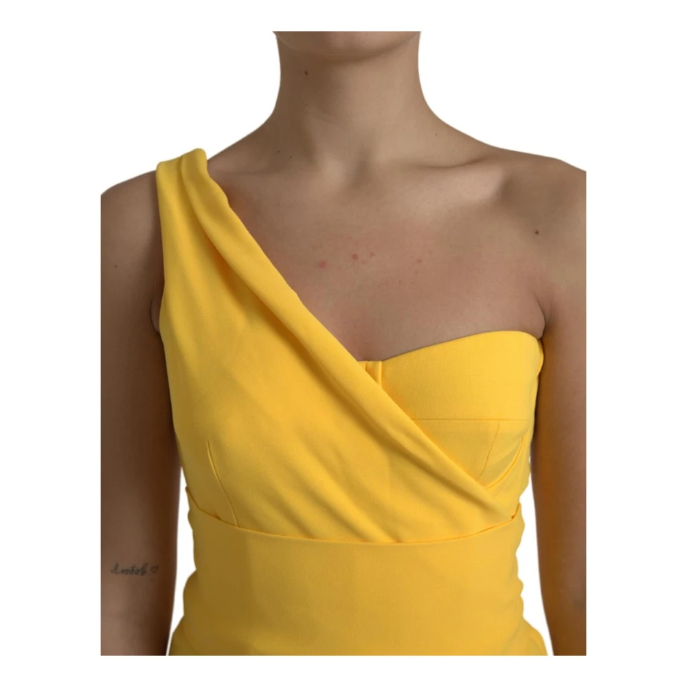 Dolce & Gabbana Gele One Shoulder Midi Jurk met Zijsplit Yellow Dames