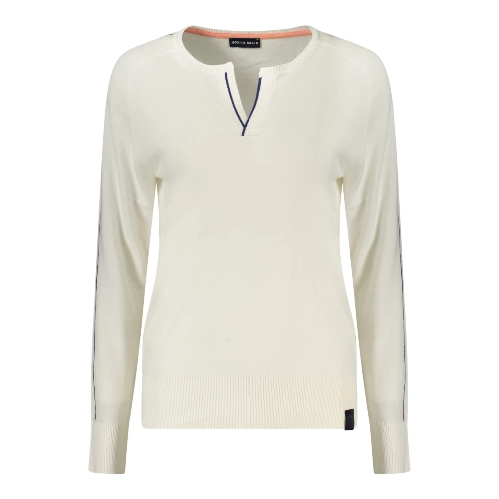 North Sails Long-Sleeved Polo Shirt - Female - V-Neck Knitwear - White - Xl - Knitwear